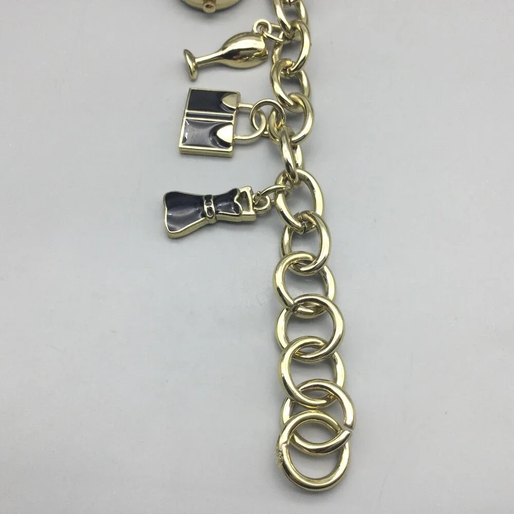 Gold Tone Charm Bracelet Womens Watch 8
